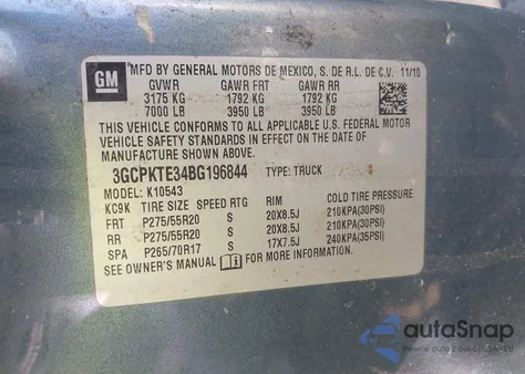 2011 Chevrolet Silverado 1500 Ltz z USA, uszkodzony, nr VIN 3GCPKTE34BG196844